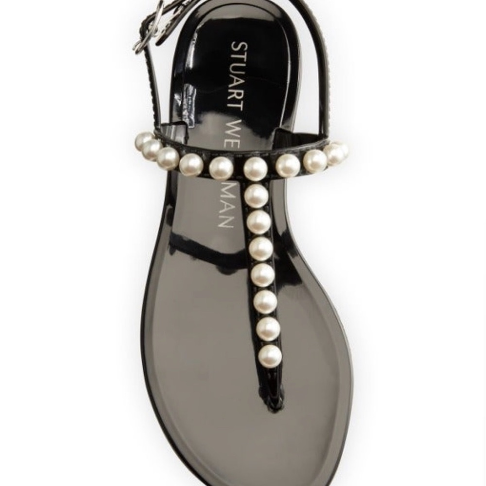 Stuart Weitzman Goldie Pearly Stud Jelly Sandals